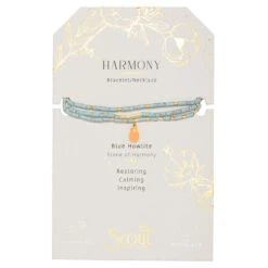 Gold, Sunstone And Blue Howlite Wrap Bracelet/Necklace With Teardrop Charm