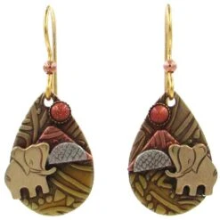 Elephant On Mixed Metal Teardrop Earrings