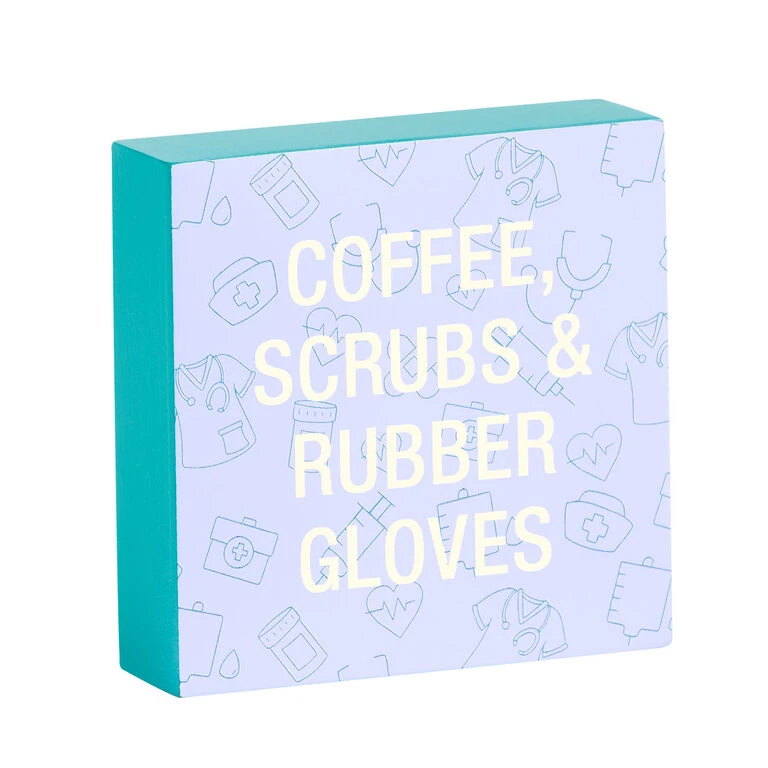 Coffee Scrubs Funny Wood Quote Sign, 4x4