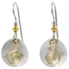 Gold Coil And Silver Creased Disc Drop Earrings