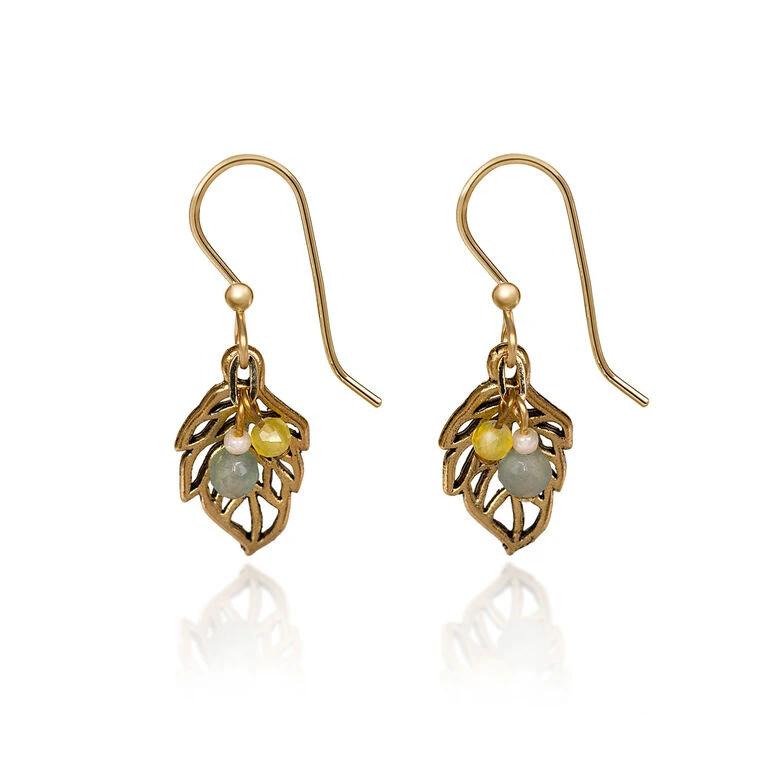 Silver Forest Gold-Tone Open Leaf Beaded Metal Drop Earrings