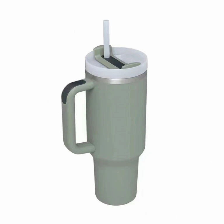 Green Insulated Stainless Steel Travel Mug With Straw, 40 Oz.