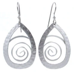 Hammered Silver Teardrop With Coil Metal Drop Earrings