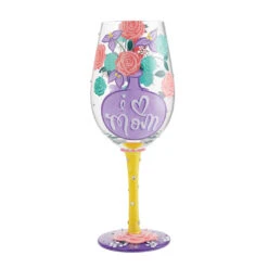 Lolita I (Heart) Mom Handpainted Wine Glass, 15 Oz.