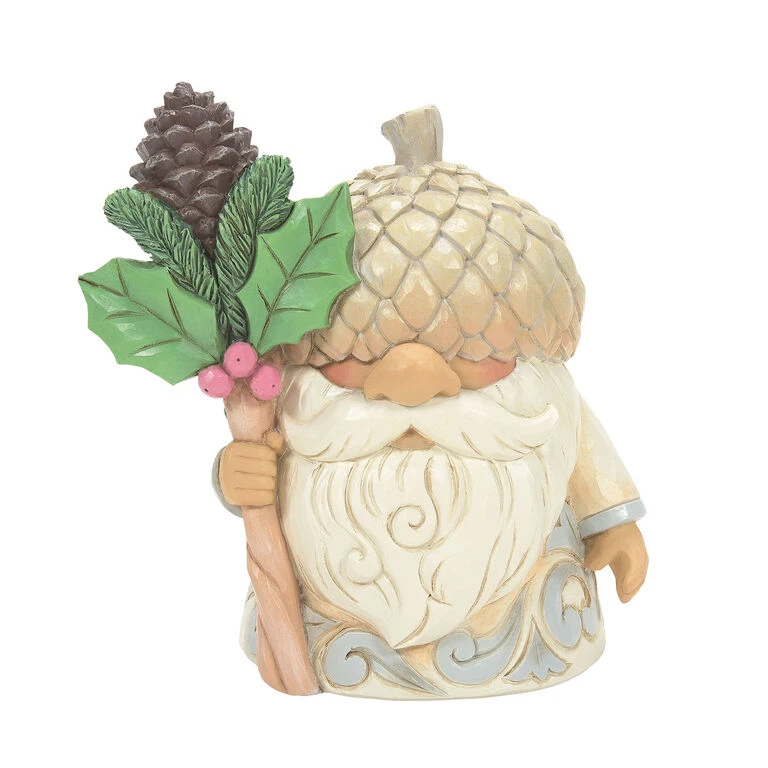 Enesco Jim Shore White Woodland Gnome With Acorn Hat Figurine, 4.65"