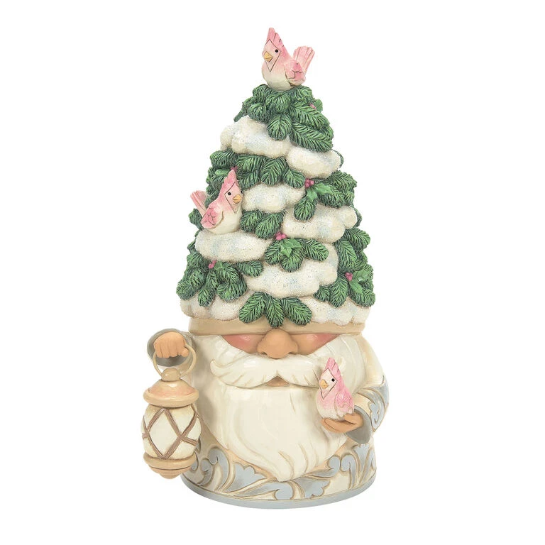 Enesco Jim Shore White Woodland Gnome With Evergreen Tree Hat Figurine, 7.09"