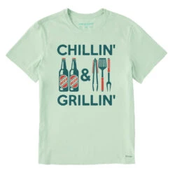 Life Is Good Chillin & Grillin Men's Light Green T-Shirt, Medium