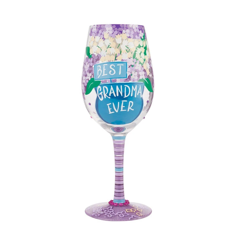 Lolita Best Grandma Ever Handpainted Wine Glass, 15 Oz.