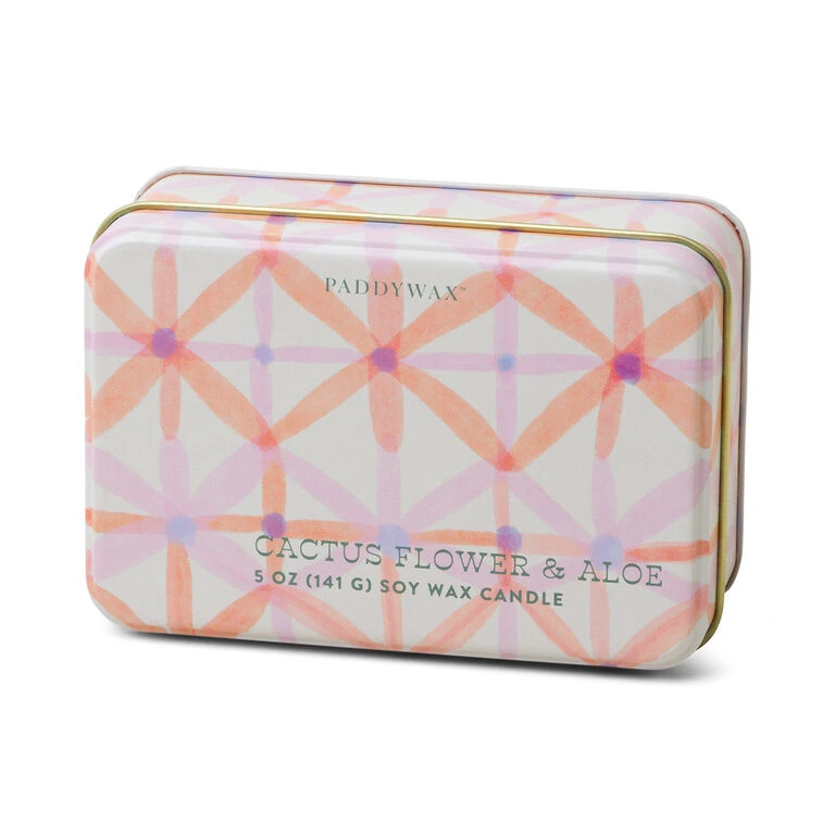 Paddywax Cactus Flower And Aloe Candle In Pink And Coral Tin, 5 Oz.