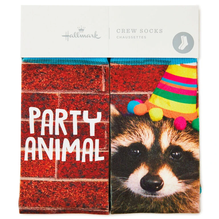 Hallmark Party Animal Raccoon Fun Crew Socks - Image 2