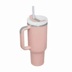 Peach Insulated Stainless Steel Travel Mug With Straw, 40 Oz.