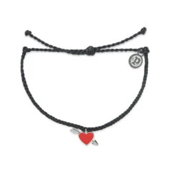 Pura Vida Lovestruck Silver Charm On Black Braided Bracelet