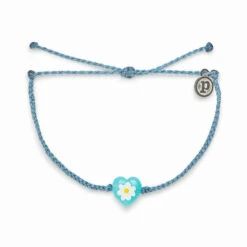 Pura Vida Blue Daisy Heart Charm Bracelet