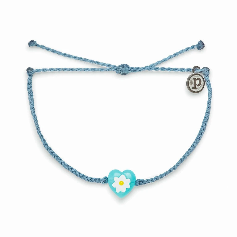 Pura Vida Blue Daisy Heart Charm Bracelet