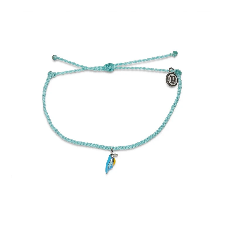 Pura Vida Seafoam Braided Bracelet With Toucan Bird Charm