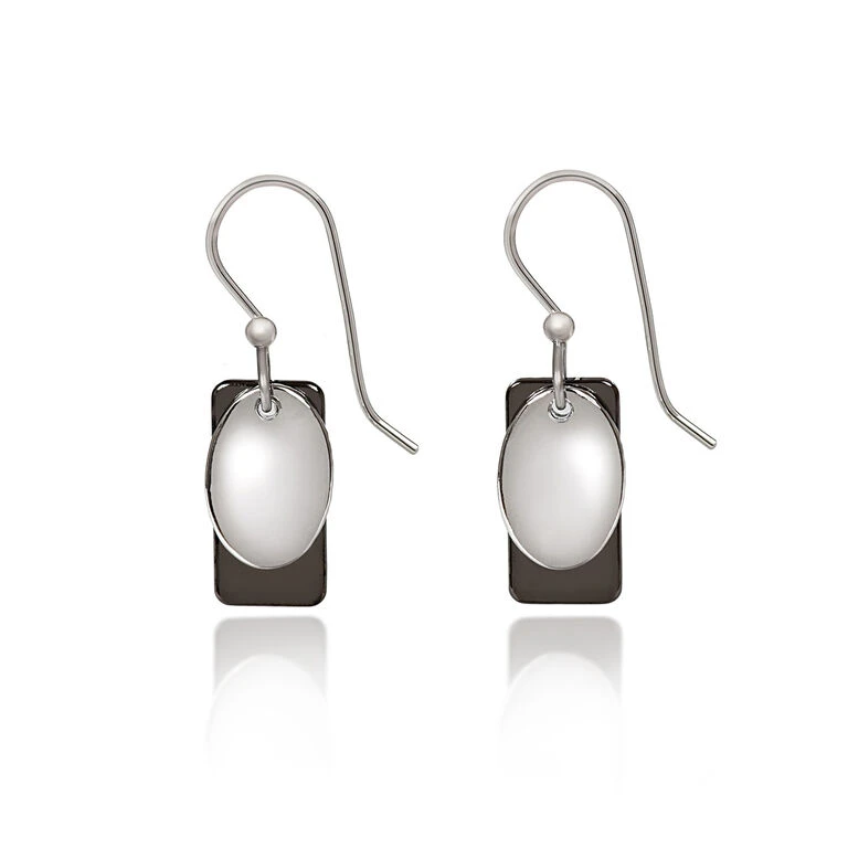 Silver Forest Rectangle And Oval Layered Silver-Tone Drop Earrings