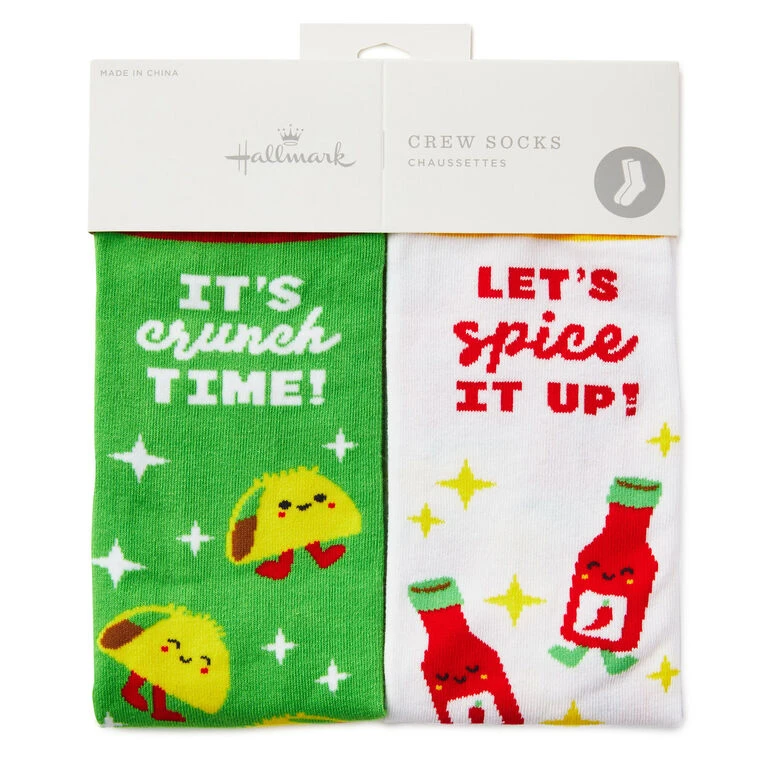Hallmark Tacos And Hot Sauce Better Together Funny Crew Socks - Image 2