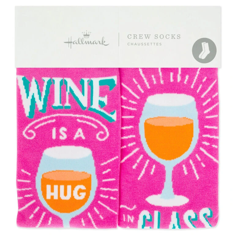 Hallmark Wine Is A Hug In A Glass Funny Crew Socks - Image 2