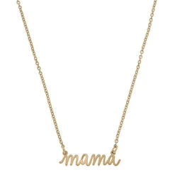 Worn Gold Mama Script Delicate Chain Necklace, 16"